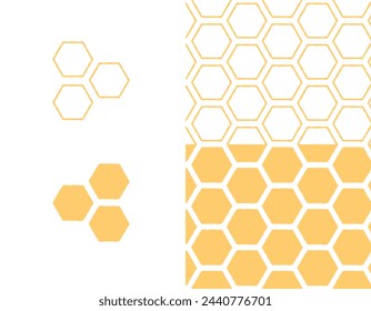 Set of honeycomb seamless pattern, abstract line drawing. Seamless texture of honeycomb, hexagons doodle style hand drawing modern abstract background for design wallpaper, packaging, covering, fabric