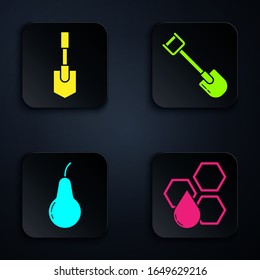 Set Honeycomb, Shovel, Pear and Shovel. Black square button. Vector