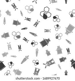 Set Honeycomb, Windmill, Can container for milk and Carrot on seamless pattern. Vector