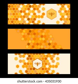 Set of honeycombs banners. Organic product background. Vector illustration.