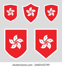 Conjunto de bandera de Hong Kong en marco de forma de escudo