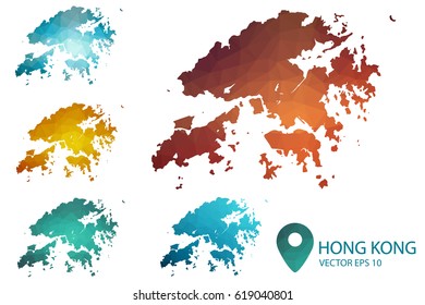 Set of Hong Kong maps. Bright gradient map of country in low poly style. Multicolored country map in geometric style for your infographics. Vector illustration eps 10.