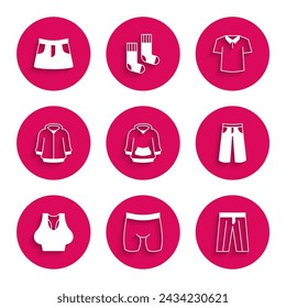 Set Hoodie, Cycling shorts, Pants, Undershirt, Shirt and Skirt icon. Vector