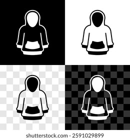 Set Hoodie icon isolated on black and white, transparent background. Hooded sweatshirt.  Vector