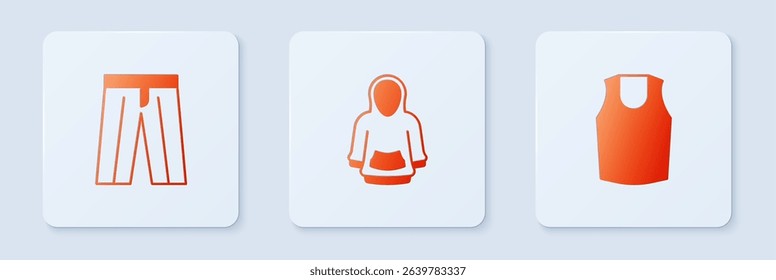 Set Hoodie, Pants and Undershirt. White square button. Vector