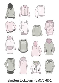 Set of hoodies for girls isolated on white background