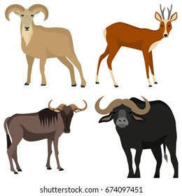 Set of hoofed animals color flat icons for web and mobile design