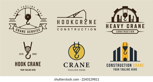 set of hook crane logo vintage vector illustration template icon graphic design. bundle collection of various retro construction sign or symbol for industry and company concept