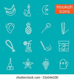 Set of hookah accessories. Line icons isolated. Vector illustration. EPS8