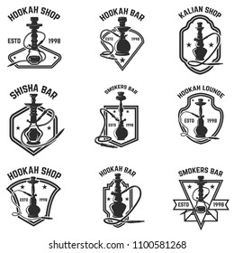 Set of hookah bar emblems. for logo,label, sign, badge. Vector illustration