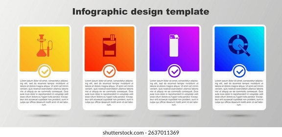 Set Hookah, Cigarettes pack box, Lighter and Ashtray with cigarette. Business infographic template. Vector