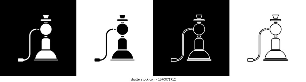 Set Hookah icon isolated on black and white background.  Vector Illustration
