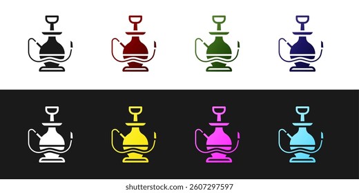 Set Hookah icon isolated on black and white background. Vector