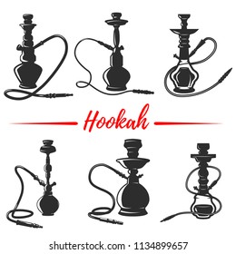 Set of hookah icons isolated on white background. Design element for logo, label, emblem, sign, poster, menu. Vector illustration