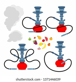 Set of hookah illustration with fruits and smoke. Flat minimal design style.Vector illustration of Arabic Culture Smoke Tradition. Arabic Hookahs