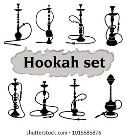 Set of hookah labels, badges and design elements. Isolated vector illustration.