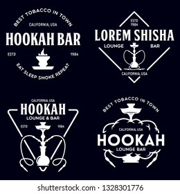 Set of hookah labels, badges and design elements. Hookah club. Shisha bar. Hookah lounge logo. Hookah pipes. Vector vintage illustration.