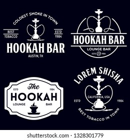 Set of hookah labels, badges and design elements. Hookah club. Shisha bar. Hookah lounge logo. Hookah pipes. Vector vintage illustration.