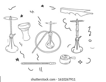 Set of hookah labels, badges and design elements. Vintage logo, emblem vector illustration.