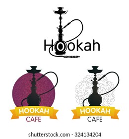 Set of hookah labels, badges and design elements. Emblem/logo vector illustration
