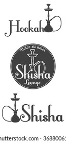 Set of hookah labels, badges and design elements. Vintage logo, emblem vector illustration.