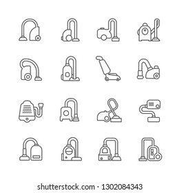 Set Of Hoover Related Vector Line Icons. Includes Such Icons As Vacuum Cleaner,  Household Appliances, Cleaning Services And More. - Vector