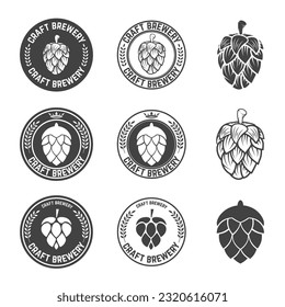 Set of Hop craft beer sign symbol label element. Label,emblem or badge template. Vector illustration.