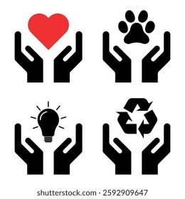 Set of Hope icon, human hand with empty symbol, help graphic design, vector illustration .