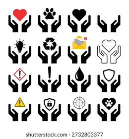 Conjunto de icono de esperanza, mano humana con el símbolo vacío, Diseño gráfico de ayuda, Ilustración vectorial .