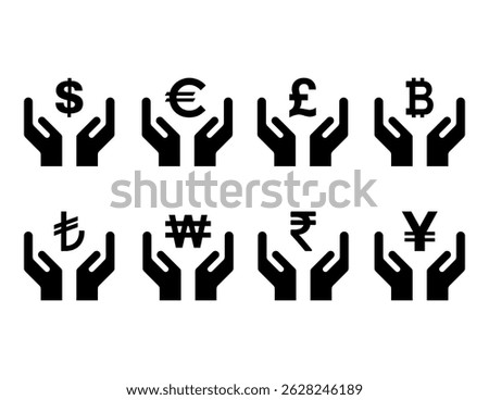 Set of Hope icon, human hand with money symbol, graphic design, vector illustration .
