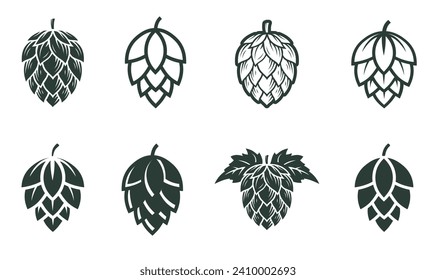 Set of hops flower. Silhouette of hops for beer logo