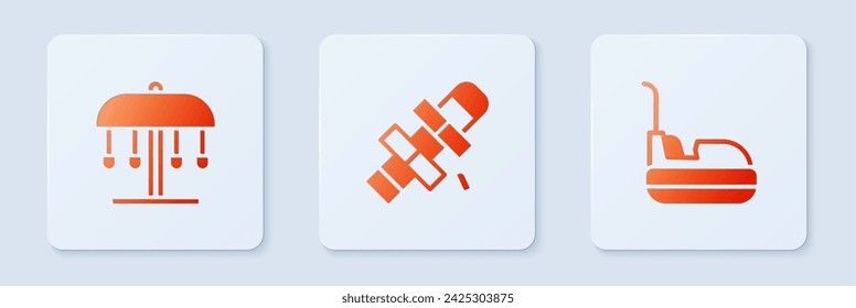 Set Hopscotch, Attraction carousel and Bumper. White square button. Vector