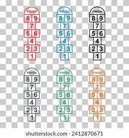 Set of Hopscotch outdoor icon, fun play jump active game kid, street vector illustration .