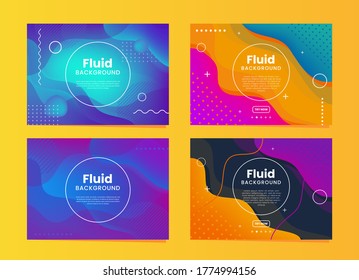 Set of Horizontal A4 Abstract Fluid 3D Background with Liquid Modern Shapes . Isolated Vector Elements 