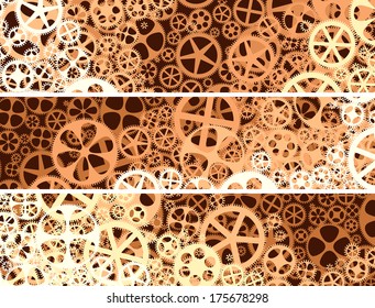 Set horizontal abstract banners of gear wheels