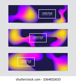 Set of Horizontal abstract blur banner. Modern abstract backgrounds. Colorful holographic fluid cover for poster, banner, flyer and presentation.  Gradient holographic set. Trendy soft color.