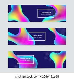 Set of Horizontal abstract blur banner. Modern abstract backgrounds. Colorful holographic fluid cover for poster, banner, flyer and presentation.  Gradient holographic set. Trendy soft color.