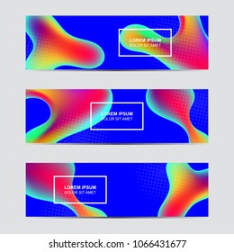 Set of Horizontal abstract blur banner. Modern abstract backgrounds. Colorful holographic fluid cover for poster, banner, flyer and presentation.  Gradient holographic set. Trendy soft color.