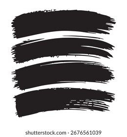 Set of horizontal abstract grunge background templates. Black vector stains with uneven edges. Hand-drawn brush strokes isolated on a white background. Ideal for text, advertising, and texture design.