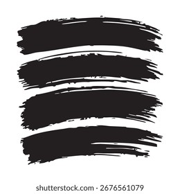 Set von horizontalen abstrakten farbigen Hintergrundvorlagen. Schwarze Vektorflecken mit ungeraden Kanten. Handgezeichnete Pinselstriche einzeln auf weißem Hintergrund. Ideal für Text-, Werbe- und Texturdesign.
