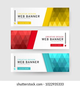 Set of horizontal Abstract Web banners  with text, buttons and transparent elements. Advertising business banner layout template.