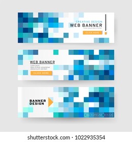 Set of horizontal Abstract Web banners  with text, buttons and transparent elements. Advertising business banner layout template.