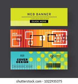 Set of horizontal Abstract Web banners  with text, buttons and transparent elements. Advertising business banner layout template.