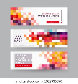 Set of horizontal Abstract Web banners  with text, buttons and transparent elements. Advertising business banner layout template.