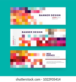 Set of horizontal Abstract Web banners  with text, buttons and transparent elements. Advertising business banner layout template.