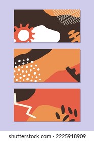 Set of horizontal backgrounds with stains, textures and geometric shapes. Bright colors. Hand drawn vector pattern.
