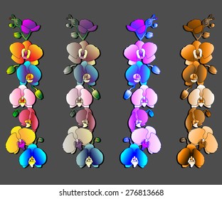 Set of horizontal bands of orchids