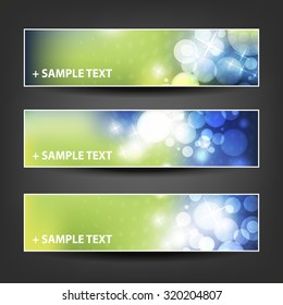 Set of Horizontal Banner / Cover Background Designs - Colors: Green, Blue, White - Christmas, New Year or Other Holiday Ad Banner Templates