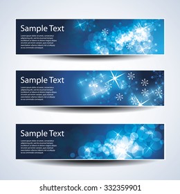 Set of Horizontal Banner / Cover Background Designs - Colors: Blue, White - Christmas, New Year or Other Holiday Ad Banner Templates
