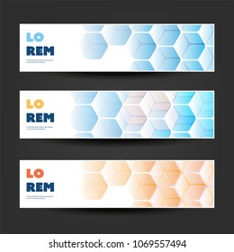 Set of Horizontal Banner or Header Designs for Business Announcement or Web Ad Templates - Colors: Blue, White and Orange